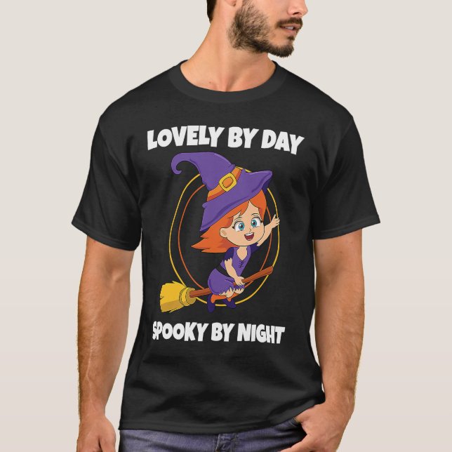 T-shirt Jolie De Jour Éffrayant De Nuit Sorcière Enfant Fi (Devant)