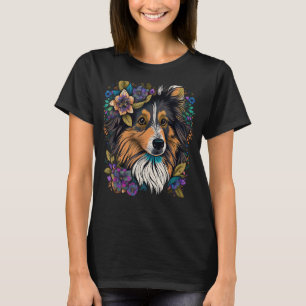 T-shirt Jolie étagère de fleurs été Floral Shetland Sheepd