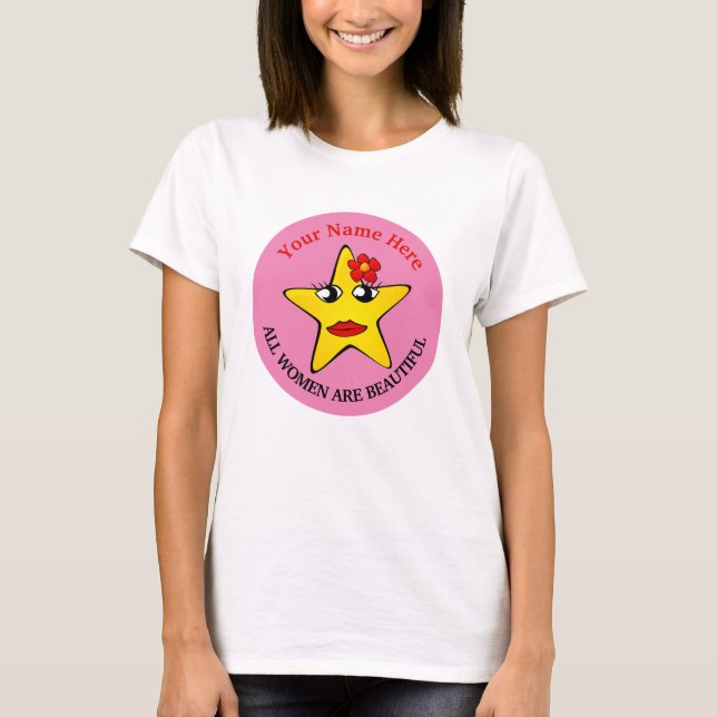 T-shirt Jolie étoile jaune Girl Power femmes sont belles (Devant)