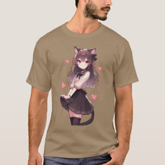 T-shirt Jolie famille de fille anime Neko