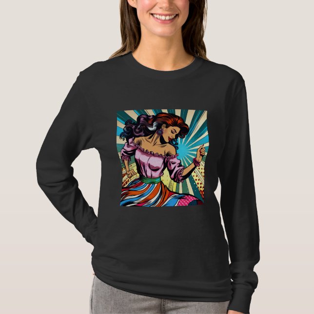 T-shirt Jolie Femme Dansant Salsa Pop Art (Devant)