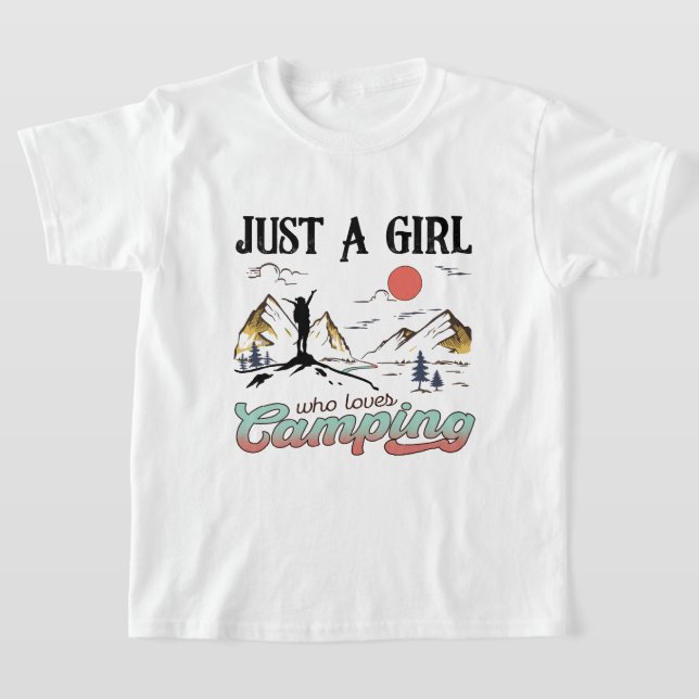 T-shirt Jolie fille aime simplement le camping mot art  (Poser)