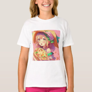 T-shirt Jolie fille Anime tenant une pizza