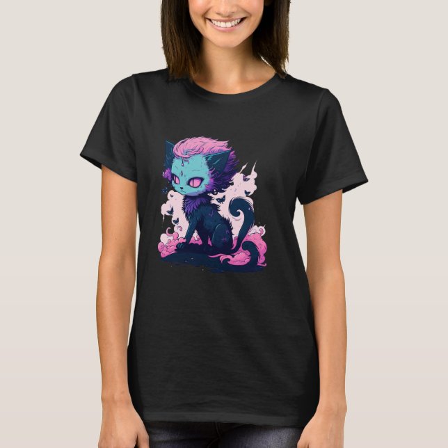 T-shirt Jolie fille au chat démoniaque (Devant)