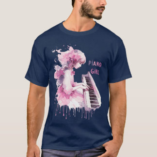 T-shirt Jolie fille au piano à l'aquarelle Pianiste Clavie