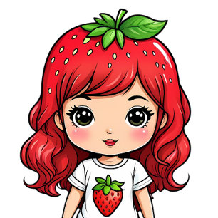T-shirt Jolie Fille aux Fraises Art Kawaii