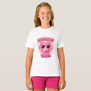 T-shirt Jolie Fille Chat Rose Anniversaire avec Lunettes d