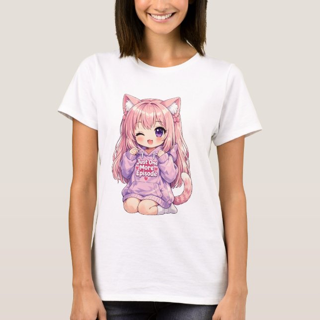 T-shirt Jolie Fille Chibi d'Anime - Alimenté par l'Anime e (Devant)