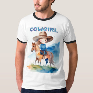 T-shirt Jolie fille cowgirl chevauchant un cheval dessin a