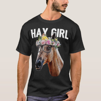 T-shirt Jolie Fille de Foin Cheval Couronne Florale Rose É