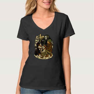 T-shirt Jolie Fille de la Faucheuse et Chien Forêt Sombre