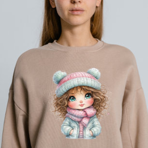 T-shirt Jolie Fille d'Hiver Écharpe Cosy Art Kawaii