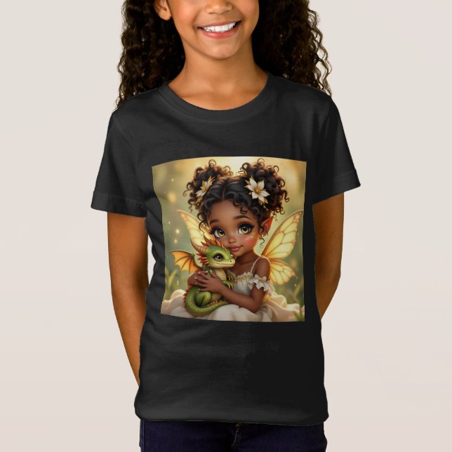 T-Shirt Jolie Fille Fée Anime et Dragon Chibi (Devant)