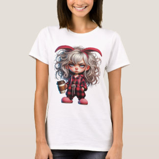 T-SHIRT JOLIE FILLE GRINCHEUSE EN PYJAMA AVEC CAFÉ