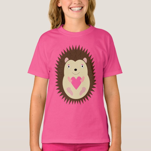 T-shirt Jolie Fille Hérisson Rose (Devant)