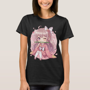 T-shirt Jolie Fille Kawaii Chibi en Kimono Rose avec Ceris