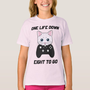 T-shirt Jolie fille Noir Blanc Cartoon Gamer Chat