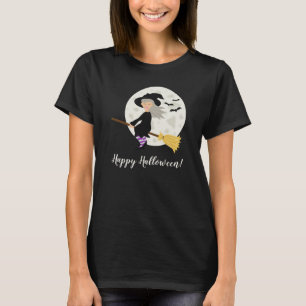 T-shirt Jolie Fille Sorcière Volante & Texte Joyeux Hallow