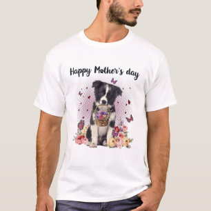 T-shirt Jolie frontière Collie Maman Fleur Joyeuse Fête de
