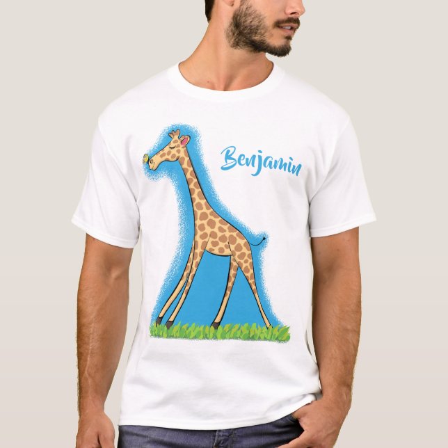 T-shirt Jolie girafe avec dessin animé de papillon (Devant)