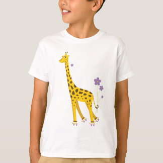 T-shirt Jolie Giraffe Cartoon Patinage pour enfants Manche