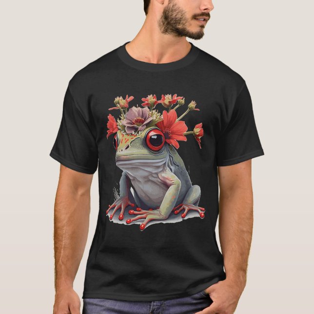 T-shirt Jolie grenouille à arbre rouge Fleur Couronne Amph (Devant)