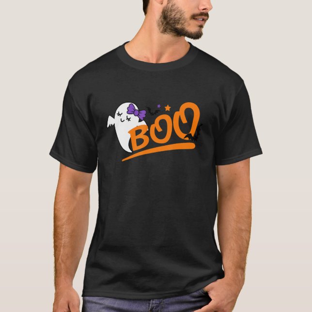 T-shirt Jolie Hey Boo Fille Fantôme Enfants Joyeux Partie  (Devant)