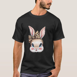 T-shirt Jolie Lapin Lapin Face Leopard Coquette Bow Girls