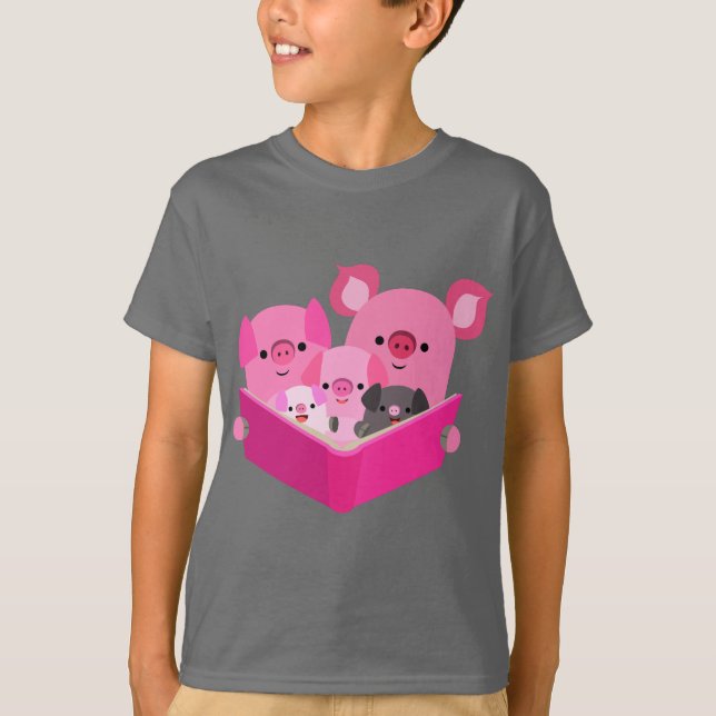 T-shirt Jolie lecture Cartoon Cochon Famille Enfants T-shi (Devant)