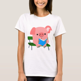 T-shirt Jolie lecture de cochon de dessin sur un banc T-sh