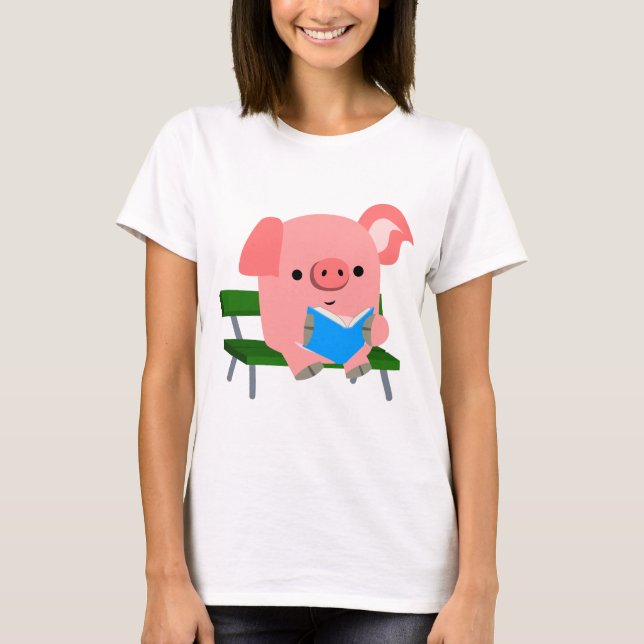 T-shirt Jolie lecture de cochon de dessin sur un banc T-sh (Devant)