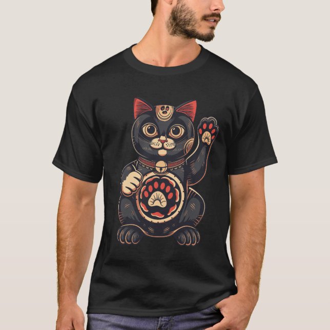 T-shirt jolie Maneki Neko imprimé chat japonais (Devant)