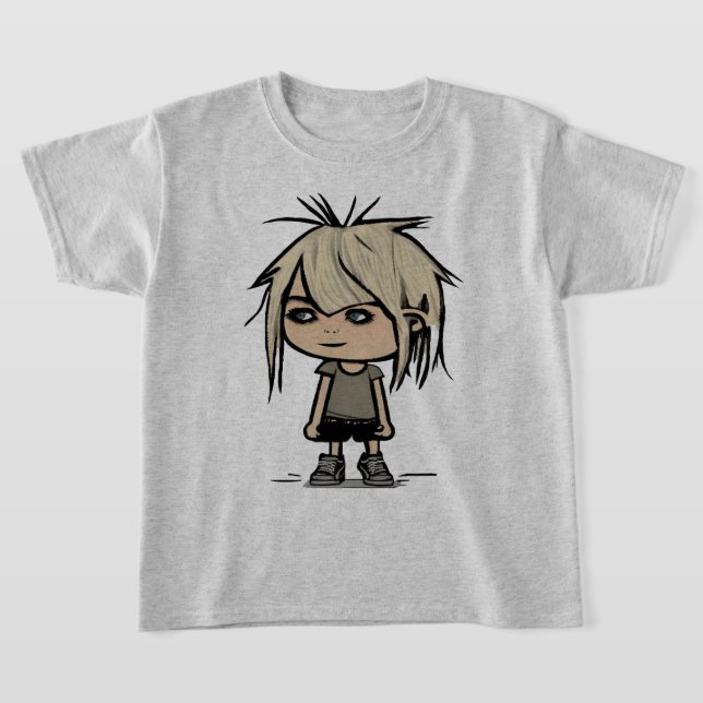 T-shirt Jolie moderne Cartoon Girl Art Dessin Enfants Mode (Poser)