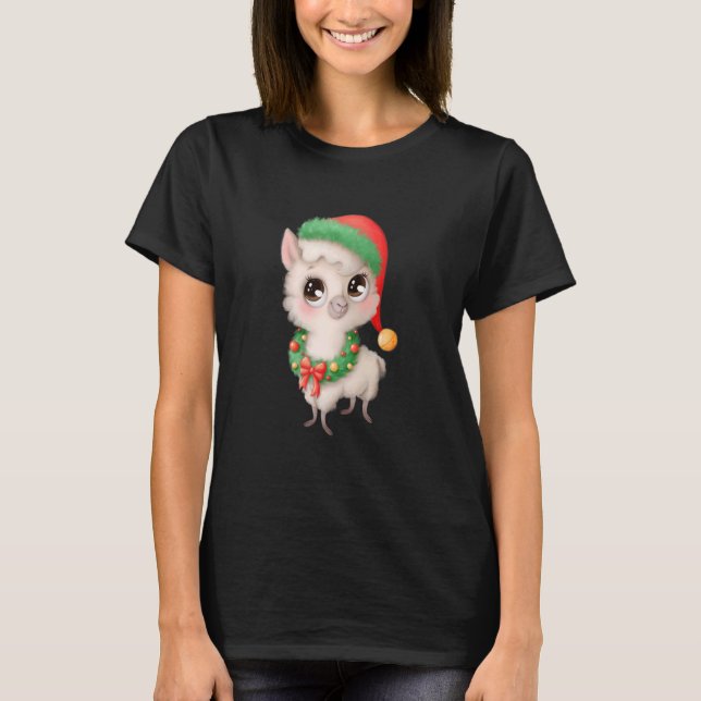 T-shirt Jolie Noël Llama Alpaca Garçon Fille Enfants (Devant)