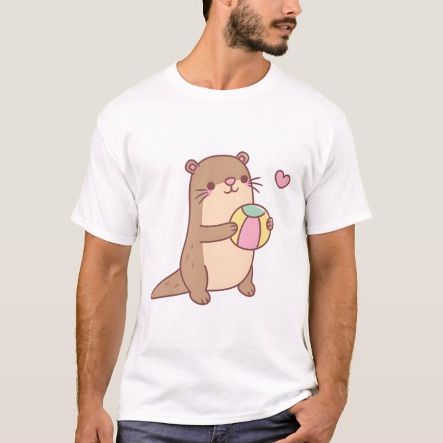 T-shirt Jolie Petite Otter Jouer Avec Beach Ball (Devant)