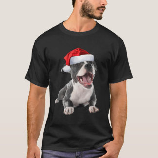 T-shirt Jolie Pit Bull Santa Hat Image Drôle Chien Drôle C