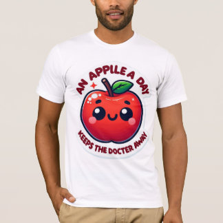 T-shirt Jolie pomme de dessin souriante - Rouge clair avec