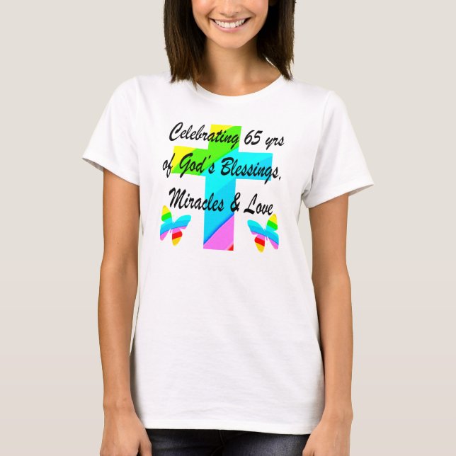 T-SHIRT JOLIE RAINBOW CROIX 65E ANNIVERSAIRE (Devant)