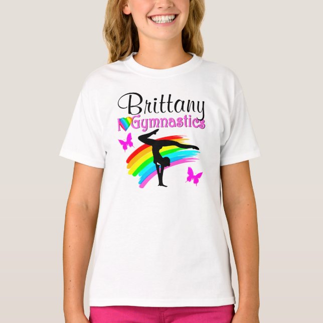 T-SHIRT JOLIE RAINBOW ET BETTERFLY PERSONNALISÉ GYMNAST (Devant)