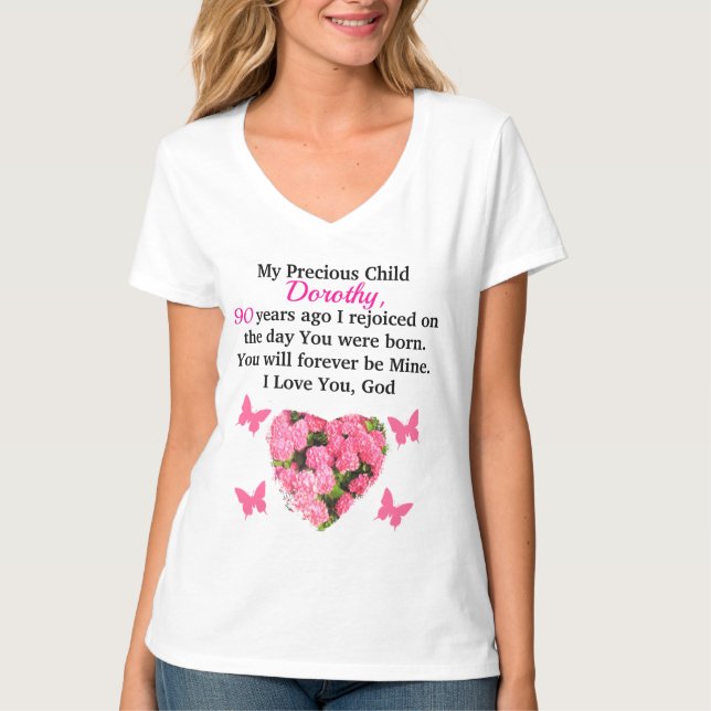 T-SHIRT JOLIE ROSE PERSONNALISÉE 90E ANNIVERSAIRE FLORAL (Devant)