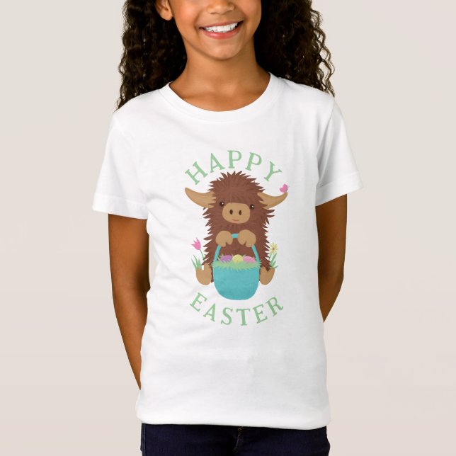 T-Shirt Jolie, shaggy Vache Highland conception panier de  (Devant)