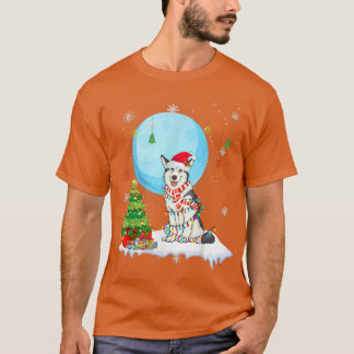 T-shirt Jolie Sibérie Husky Chien de Noël Lumières Lover T
