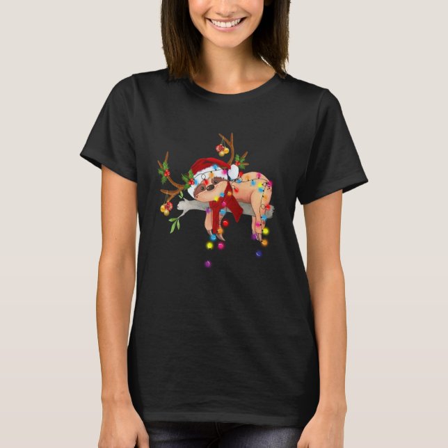 T-shirt Jolie Sloth Avec Les Lumières De Noël (Devant)