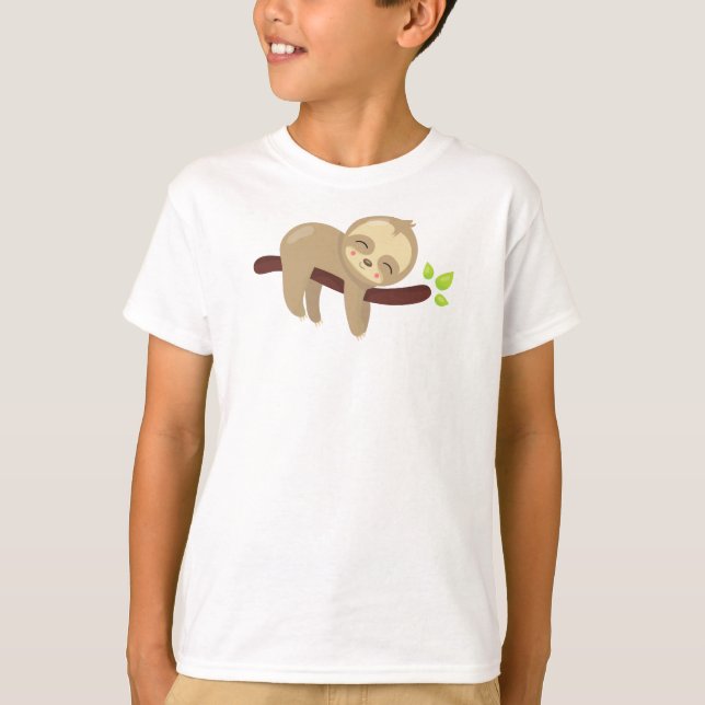 T-shirt Jolie Sloth, Fente Bébé, Fente Lazy, Fente couchée (Devant)