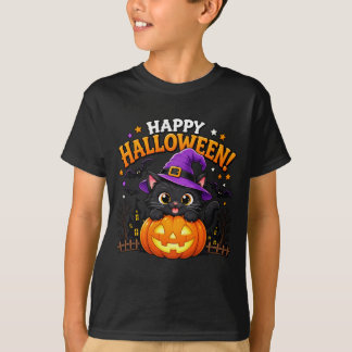 T-shirt Jolie Sorcière Chat Noir Citrouille Joyeux Hallowe