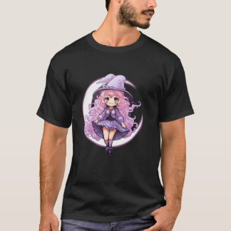 T-shirt Jolie Sorcière Croissant de Lune Dessin Animé Fill