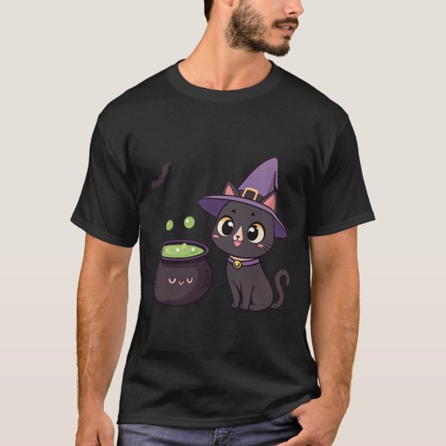 T-shirt Jolie sorcière de chat noir avec illustration de p (Devant)