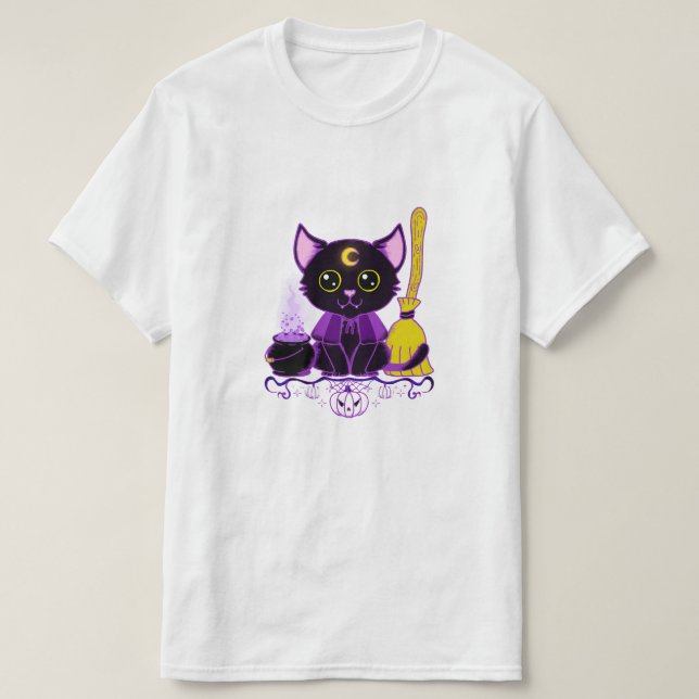 T-shirt Jolie sorcière de chat noir Halloween (Design devant)