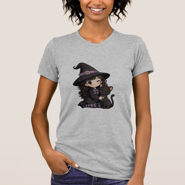 T-shirt Jolie sorcière et chat noir (Devant)