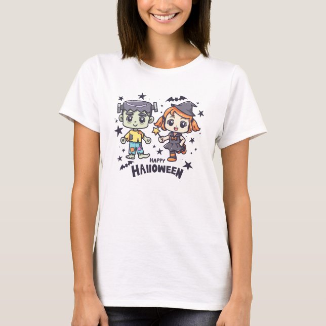 T-shirt Jolie sorcière et Mischievous zombie garçon (Devant)